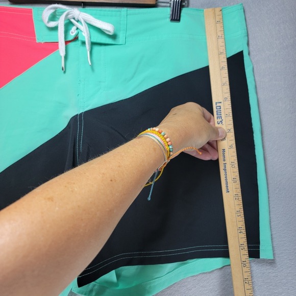 Vtg OP Ocean Pacific Swim Shorts Womens Junior 17 Neon Beach Retro Colorblock - Picture 10 of 13
